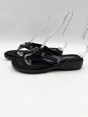 Minnetonka Silverthorne 360 Sandal Leather Thong Slide Shoe Black Size 8